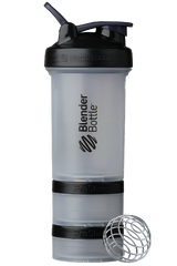 Clear and Black ProStak shaker with storage for pills, supplements, protein, and more. | Color#Clear Black