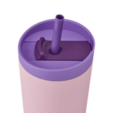 BlenderBottle 2-in-1 Shaker Tumbler lid with a straw and slider for leak-proof sipping. The light purple bottle is complemented by a matching purple lid and straw. | Color#Velvet Blush